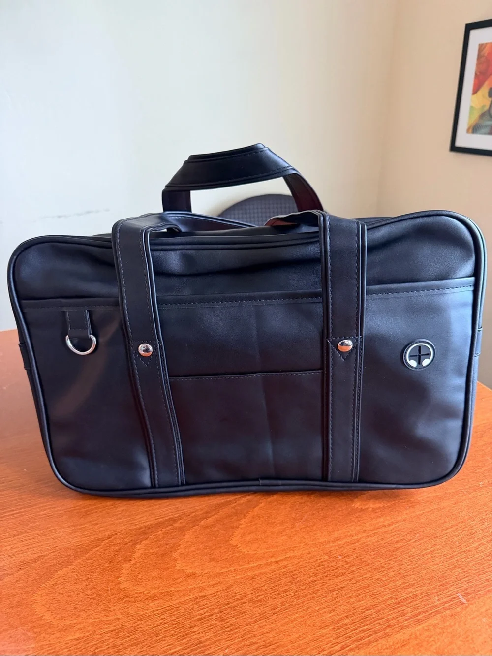 Black Faux Leather Laptop Tote Work School Shoulder Bag 15.5” Unbranded